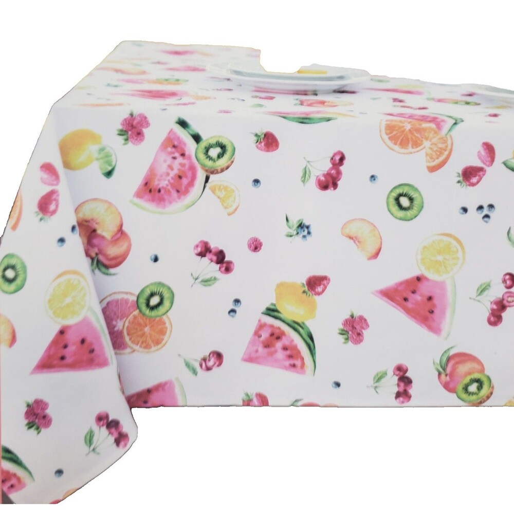 Fabric Tablecloth 60"x104" Oblong, WATERMELONS,CITRUS & BERRIES,FRUITS MEDLEY,BM